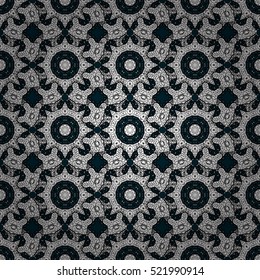 Seamless floral doodle background pattern in vector. Design asian, ethnic, tribal pattern. Black and white Blue Dim background. Dark. Vector. 