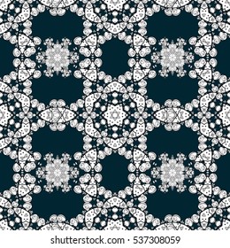 Seamless floral doodle background pattern in vector. Design asian, ethnic, tribal pattern. Black and white background. Blue background. Vector.