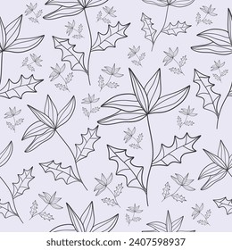 Seamless floral doodle pattern on light purple background. For textiles, wallpaper.