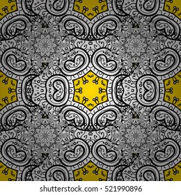 Seamless floral doodle pattern in vector. Design asian, ethnic, tribal pattern. Black and white Yellow Dim background. Vector.