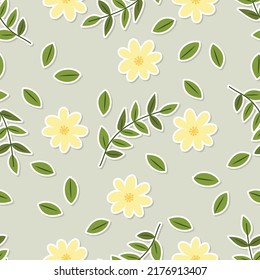 Seamless floral element cartoon pattern in flat style