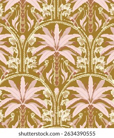 seamless floral embroidery pattern. Folk design with flowers, leaves, embellishments, and texture of a thread. vector illustration
