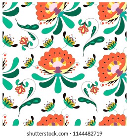 Seamless floral etno style coloring pattern stock vector illustration for web, for print