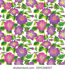 Seamless floral fabric pattern designed from drawing
