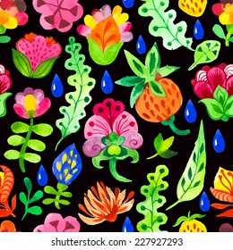 Seamless floral & flower background. Watercolor elements for decoration and create your design. Watercolor doodling. Fabulous pattern.