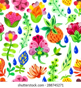 Seamless floral & flower background. Watercolor elements for decoration and create your design. Watercolor doodling. Fabulous pattern on black background