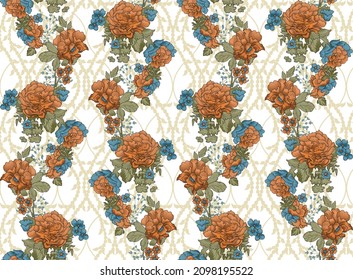 seamless floral flowers digital pattern. Seamless watercolor hand-drawn pattern on paper. Bouquet of beautiful abstract flowers. Fashionable print with original textures for your design.