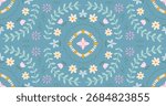 Seamless Floral Folk Art Pattern with Colorful Flowers