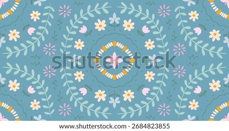 Seamless Floral Folk Art Pattern with Colorful Flowers