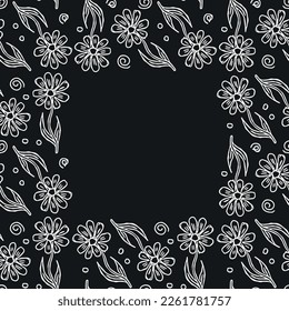 Seamless floral frame. Doodle background with flowers. Spring pattern