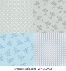 Seamless floral and geometric backgrounds set. Decorative ornament, lace pattern collection. Series of image template frame design for card, hand drawn artwork