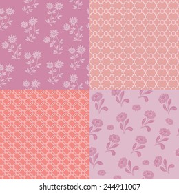 Seamless floral and geometric backgrounds set. Decorative ornament, lace pattern collection. Series of image template frame design for card, hand drawn artwork