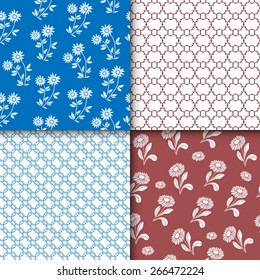 Seamless floral and geometric backgrounds set. Decorative ornament, lace pattern collection. Series of image template frame design for card, hand drawn artwork