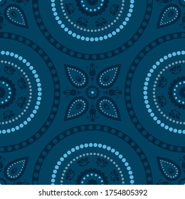 Patrón azul geométrico floral sin foco. Estilo minimalista con formas redondeadas con un sencillo material en tonos