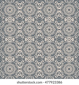 Seamless floral and geometric ornament on background. Wallpaper pattern