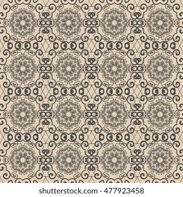 Seamless floral and geometric ornament on background. Wallpaper pattern