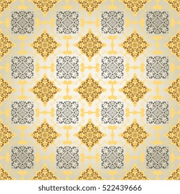 Seamless floral and geometric ornament on background. Wallpaper pattern