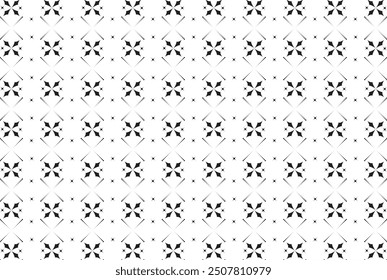Seamless Floral Geometric Pattern, Black-White Vector