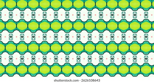 Seamless Floral Geometric Pattern with Bright Green Shapes