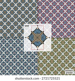 Padrão geométrico floral contínuo com simetria decorativa