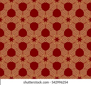Seamless floral geometric pattern. decorative print. Vector illustration. red and gold