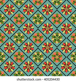 Seamless floral geometric pattern, Ornament in the East Asian style to tile, design, paper, and books. Geometric pattern on a blue background