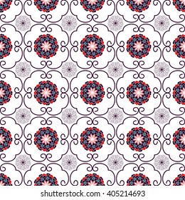 Seamless floral geometric pattern, Ornament in the East Asian style to tile, design, paper, and books. Geometric pattern on a white background. Ornament Turkey