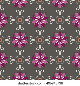 Seamless floral geometric pattern, Ornament in the East Asian style to tile, design, paper, and books. Floral ornament on a gray background