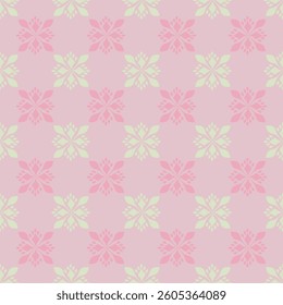 Seamless floral geometric pattern in pink and green