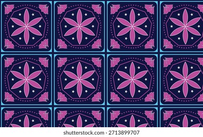 Nahtloses florales geometrisches Muster mit rosafarbener Blume und Tee-Hintergrund