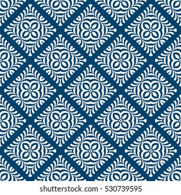 seamless floral geometric pattern. Texture for holiday cards, Valentines day, wedding invitations, design wallpaper. Vector illustration. blue color