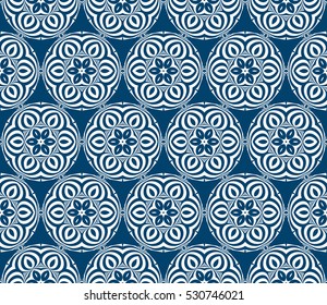 seamless floral geometric pattern. Texture for holiday cards, Valentines day, wedding invitations, design wallpaper. Vector illustration. blue color