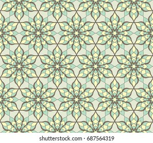 Seamless floral geometric pattern tile. Vintage decorative elements. Hand drawn background. Islam, Arabic, Indian, ottoman motifs. Perfect for printing on fabric or paper.
