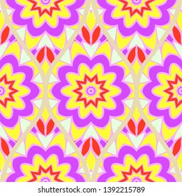 Seamless floral geometric pattern. Vector illustration. Bright color ornament.