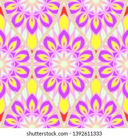Seamless floral geometric pattern. Vector illustration. Bright color ornament.