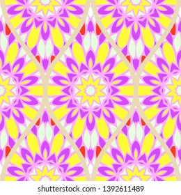 Seamless floral geometric pattern. Vector illustration. Bright color ornament.
