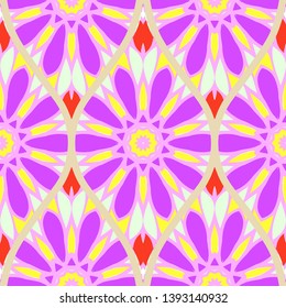 Seamless floral geometric pattern. Vector illustration. Bright color ornament.