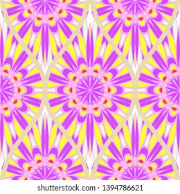 Seamless floral geometric pattern. Vector illustration. Bright color ornament.