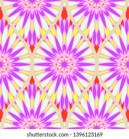 Seamless floral geometric pattern. Vector illustration. Bright color ornament.
