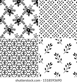 Seamless floral and geometric patterns set