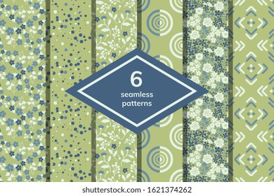 Seamless floral and geometric patterns set