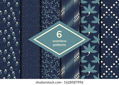 Seamless floral and geometric patterns set