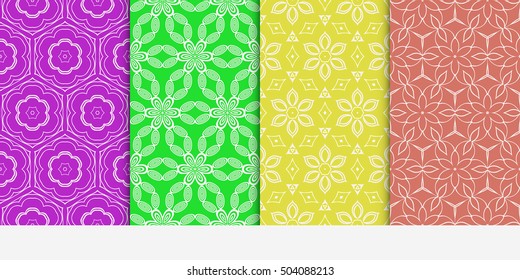 seamless floral geometric patterns set. Texture for holiday cards, Valentines day, wedding invitations, design wallpaper, pattern fills, web page, banner, flyer. Vector illustration.