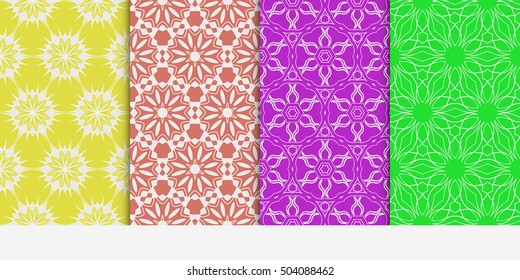 seamless floral geometric patterns set. Texture for holiday cards, Valentines day, wedding invitations, design wallpaper, pattern fills, web page, banner, flyer. Vector illustration.