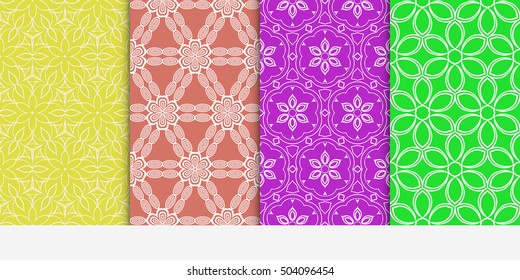 seamless floral geometric patterns set. Texture for holiday cards, Valentines day, wedding invitations, design wallpaper, pattern fills, web page, banner, flyer. Vector illustration.