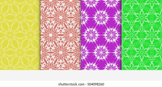 seamless floral geometric patterns set. Texture for holiday cards, Valentines day, wedding invitations, design wallpaper, pattern fills, web page, banner, flyer. Vector illustration.