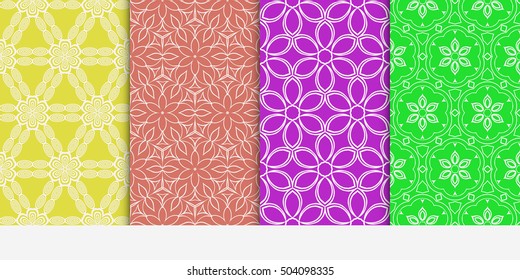 seamless floral geometric patterns set. Texture for holiday cards, Valentines day, wedding invitations, design wallpaper, pattern fills, web page, banner, flyer. Vector illustration.
