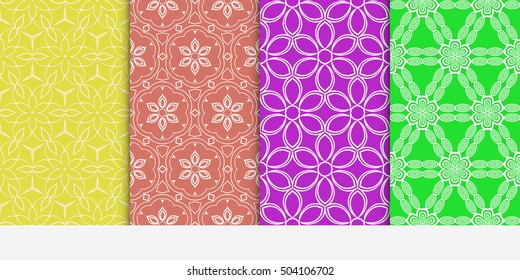 seamless floral geometric patterns set. Texture for holiday cards, Valentines day, wedding invitations, design wallpaper, pattern fills, web page, banner, flyer. Vector illustration.