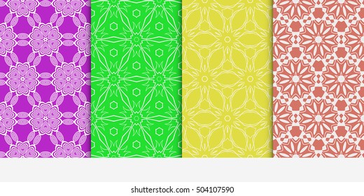 seamless floral geometric patterns set. Texture for holiday cards, Valentines day, wedding invitations, design wallpaper, pattern fills, web page, banner, flyer. Vector illustration.
