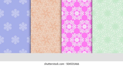 seamless floral geometric patterns set. Texture for holiday cards, Valentines day, wedding invitations, design wallpaper, pattern fills, web page, banner, flyer. Vector illustration.